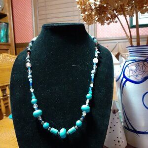 Handmade Gemstone, Crystal, and Glass Bead Necklace 24"
